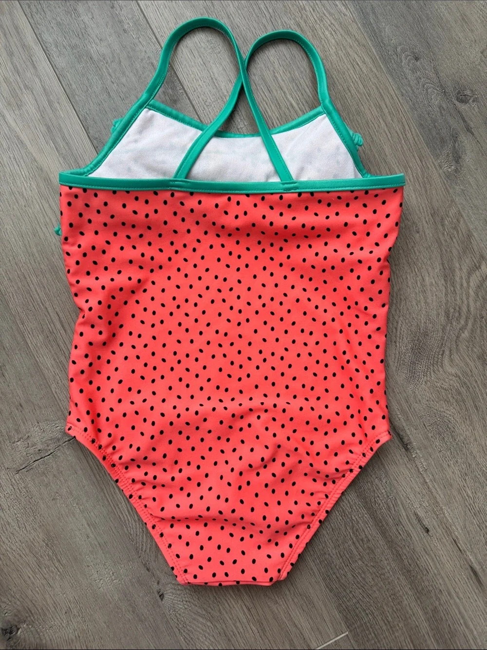 Kids Watermelon-Inspired Coral & Teal Ruffle One-Piece Swimsuit - Picture 4 of 6
